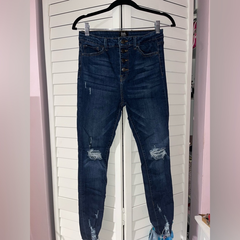 Dark Blue Distressed High-Rise Women's Jeans